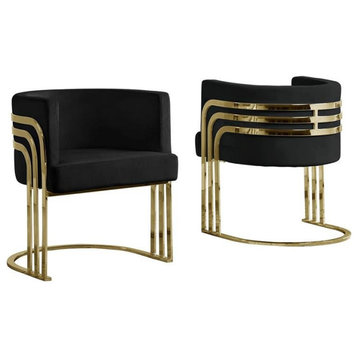 Black Velvet Accent Barrel Leisure Chair with Gold Chrome Legs