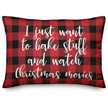 Bake Stuff And Watch Christmas Movies, Buffalo Check Plaid 14x20 Lumbar Pillow