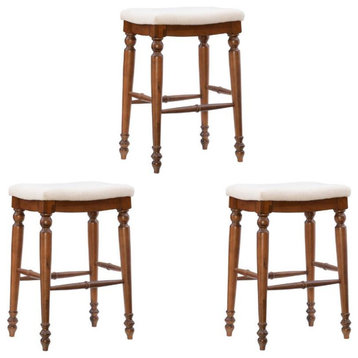 Home Square 3 Piece 30" Backless Upholstered Wood Bar Stool Set in Brown