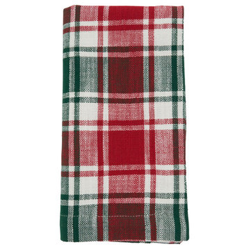 Plaid Design Cotton Table Napkins, Set of 4, Red/Green