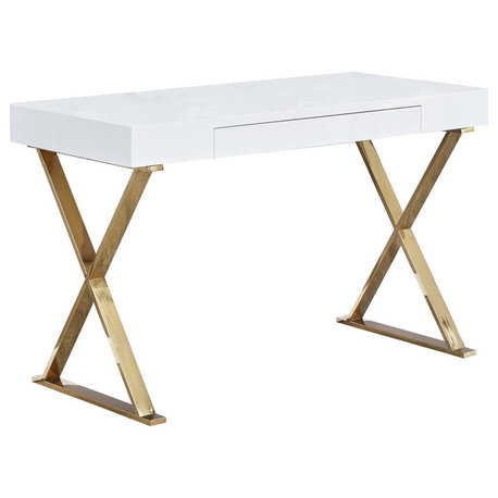 BModern Computer Desk, High Gloss, Gold