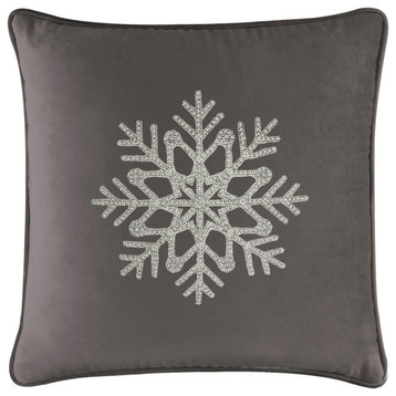 Sparkles Home Rhinestone Snowflake Pillow - 20x20" - Charcoal Velvet
