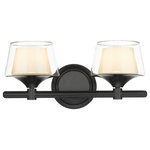 Innovations Lighting - Innovations 311-2W-BK-CLW 2-Light Bath Vanity Light, Black - Innovations 311-2W-BK-CLW 2-Light Bath Vanity Light Black. Style: Retro, Art Deco. Metal Finish: Black. Metal Finish (Canopy/Backplate): Black. Material: Cast Brass, Steel, Glass. Dimension(in): 7. 25(H) x 15(W) x 7. 5(Ext). Bulb: (2)60W G9,Dimmable(Not Included). Maximum Wattage Per Socket: 60. Voltage: 120. Color Temperature (Kelvin): 2200. CRI: 99. Lumens: 450. Glass Shade Description: White Inner and Clear Outer Laguna Glass. Glass or Metal Shade Color: White and Clear. Shade Material: Glass. Glass Type: Frosted. Shade Shape: Bowl. Shade Dimension(in): 6(W) x 3. 5(H). Backplate Dimension(in): 5. 25(Dia) x 1(Depth). ADA Compliant: No. California Proposition 65 Warning Required: Yes. UL and ETL Certification: Damp Location.