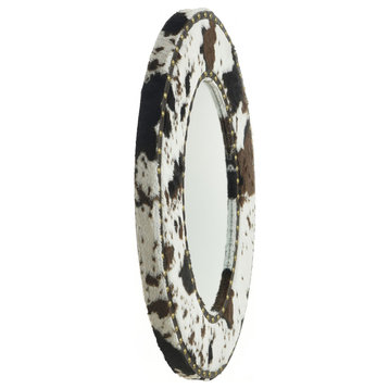 Cow Hide Mirror Faux Animal Printed With Hammer Nail Trim