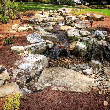 Pondless Water Feature/Flagstone Patio and Fire Pit/Mossrock Seating Wall