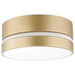 Novogratz x Globe Electric - Novogratz x Globe Aurora 2-Light Gold Flush Mount Ceiling Light w/Frosted Shade - Statement lighting doesn't always mean being the center of attention. Minimalist modern flush mount lighting unobtrusively hugs the ceiling but can be just as striking as center-stage chandeliers and pendants. There are many different versions of spectacular ceiling lights but none stand out as much as the Novogratz x Globe Aurora Flush Mount Ceiling Light. With a modern Smithfield design - a grand yet shallow rounded body - this flush mount produces a halo of filtered light that is perfect for an entryway or bedroom. The soft gold finish adds a playful glam flair to your space yet the frosted shade softens the entire look. Decorate with the Novogratz and Globe Electric - lighting made easy.