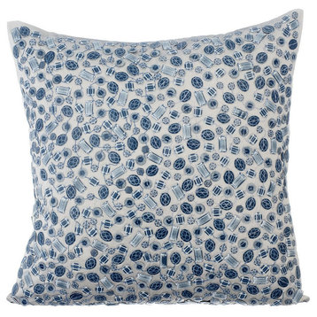 Blue Decorative Throw Pillow Cover 26"x26" Silk Euro Pillow shams- Navy Pier