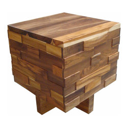 TEAK BLOCK WOOD END TABLE - Side Tables And End Tables