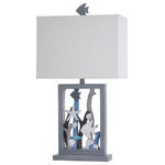 Stylecraft - Seaford Seascape Fish and Starfish Table Lamp Blue and  Weathered Wood - Coastal style explodes from this intricately designed table lamp. The polyresin body uses a mix of blue, multi-neutrals and weathered wood finish to create an exciting nautical motif. The white shade is made of polyester and rayon and forms a nice rectangular frame above the piece. This serene coastal lamp is the ideal piece for foyers, bedrooms and offices.