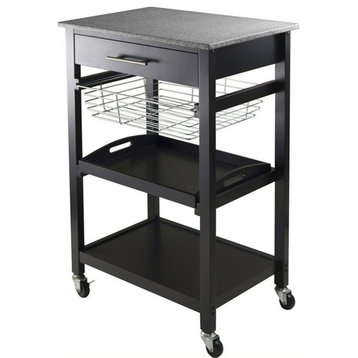 Pemberly Row Transitional Solid Wood Utility Kitchen Cart in Black