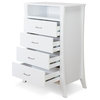 Wooden Four Drawers Chest with Open Top Compartment and Splayed Legs, White
