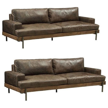 Home Square 2 Piece Leather Sofa Set in Oak and Distress Chocolate