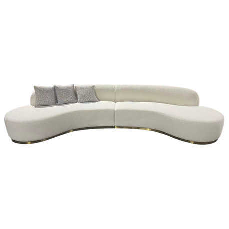 Divani Casa Frontier Glam White and Taupe Fabric Curved Sectional Sofa