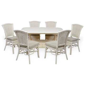 Set of 6 Alexa Dining Side Chairs with Cushion and Dining Oval Table White Color