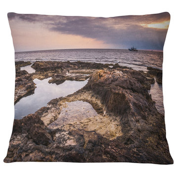 Rough Rocky Coastline Africa Oversized Beach Throw Pillow, 16"x16"