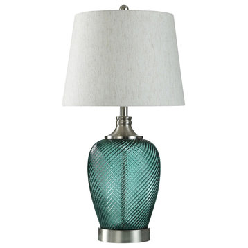 Elyse Oceans Depth Glass Table Lamp Ribbed Swirl Tinted Glass Body