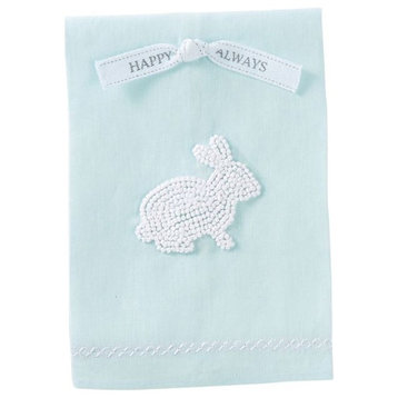 Mud Pie Happy Always Blue and White Bunny French Knot Guest Hand Towels Set of