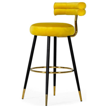 Saul Modern Glam Yellow with Black & Gold Barstool Set of 2