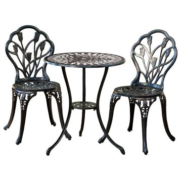 3-Piece Bistro Set, Garden Round Table and Chairs, Tulip Design