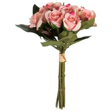 Artificial Rose Bouquet , Pink, 10"