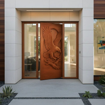 Modern Heritage Entry: Custom Eagle Carved Pivot Door