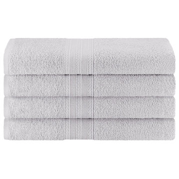 4 Piece Cotton Solid Quick Drying Bath Towel, Silver