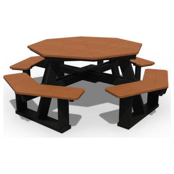 Poly Lumber 5' Octagon Picnic Table with Seats Attached, Cedar & Black