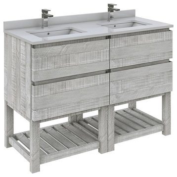 Fresca Stella 48" Open Base Double Bathroom Cabinet w/ Top & Sinks in Ash Gray