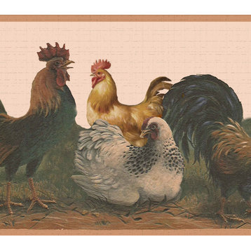 Rooster, Hen, Chicks Peel and Stick Wallpaper Border 15'x7"
