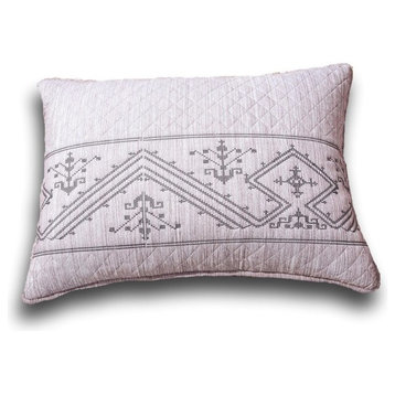 Elegant Fair Isle Purple Grey Yarn Dyed Quilted King Pillow Sham, 20” x 36”