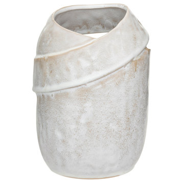 Round Stoneware Organic Shaped Vase With Reactive Glaze, Cream