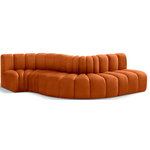 Meridian Furniture - Arc Velvet Upholstered 5-Pc. S-Shaped Modular Sectional, Cognac - Give your living room or den the perfect blend of style and versatility with this Arc velvet fabric curved modular Sectional. Part of the Arc modular furniture collection, this Sectional comes upholstered in rich cognac velvet fabric and features deep channel tufting that adds a touch of luxury while enhancing comfort and support. A seamless combination of form and function, this chair can be used with other Arc pieces to create a myriad of configurations in your well-curated room.