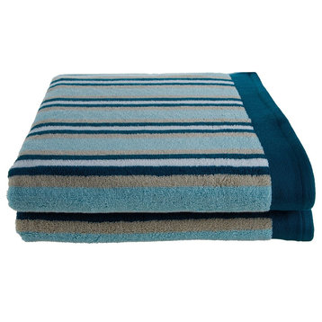 Striped 2-Piece Bath Sheet Set, Premium Long-Staple Cotton, Seafoam