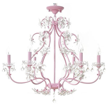 Pink Metal Chandelier with Crystal Lights, 6 Lights