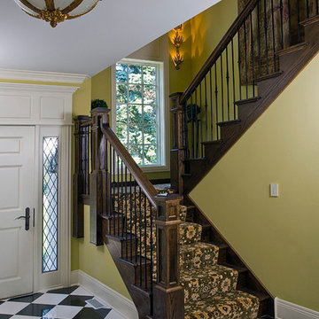 Millmade Stair with Black Absolute and Thasos White Polished Stone Tile Floor