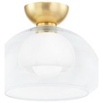 Mitzi Lighting - Mitzi Lighting H813601-AGB Cortney 1 Light Semi Flush in Aged Brass - Cortney is a gorgeous combination of mixed glass with Aged Brass. An opal glossy glass shade is captured within a clear glass shade for a look that is both trendy and useable. Light flows through the open shades and reflects inside them. The opal glass table lamp, with its visible Aged Brass pull chain, adds a stylish pop and polish to any space. Also available as a wall sconce, semi-flush, and pendant. Part of our Home Ec. x Mitzi Tastemakers collection.