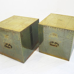 Pair Brass Studded Cube Tables by Sarreid, Ltd. - SOLD - Furniture