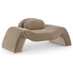 Meridian Furniture - Austin Upholstered Chair, Taupe, Velvet, Accent Chair - Dare to be different with the Austin taupe velvet accent chair. Its avant-garde design and luxurious velvet upholstery offer a truly unexpected seating experience. The chair is a modern marvel that redefines comfort and style with its innovative design to create a truly unforgettable piece.