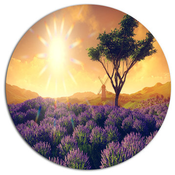 Lavender Field With Solitary Tree, Landscape Round Wall Art, 36"