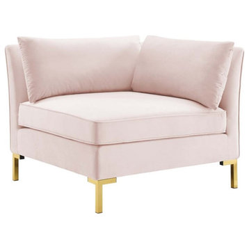 Modway Ardent Modern Performance Velvet Corner Chair in Pink/Gold