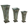 Set of 3 Rustic Galvanized Metal Finish Flared Vases