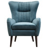 Midcentury Modern Teal Blue Arm Wing Chair, Sculpted Back Tapered Leg
