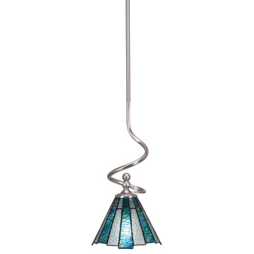 Capri 1-Light Mini Pendant with Hang Straight Swivel, Brushed Nickel/Sea Ice Art