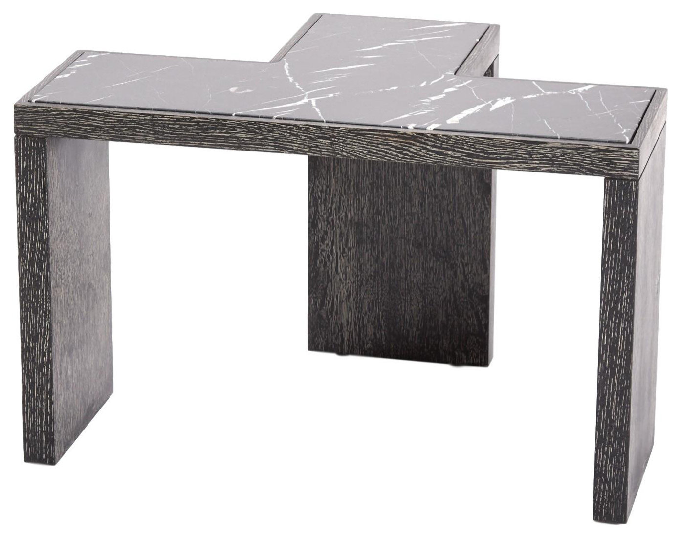 Minimalist Black White Marble T Shaped Table Wedge Accent Bunching ...