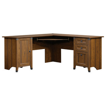 L-Shaped Desk, Spacious Worktop With Framed Drawers & Cabinet, Washington Cherry