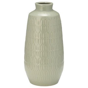 Ceramic 12"H Carved Vase, Cucumber