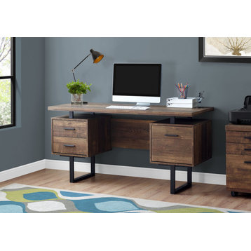 Computer Desk, Home Office, Laptop, Storage Drawers, 60"L, Work, Metal, Brown