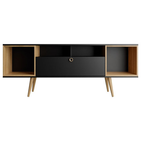 Theodore 63" TV Stand, Black and Cinnamon