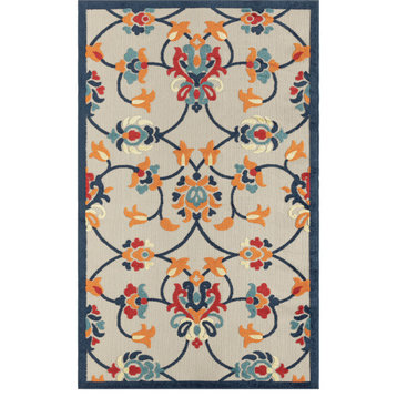 Floral Damask High-Low Indoor Outdoor Area Rug - 5' x 8'