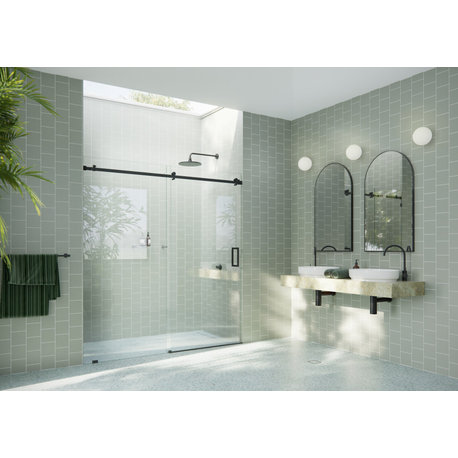 68-72"x78" Frameless Sliding Shower Door With Square Hardware, Matte Black